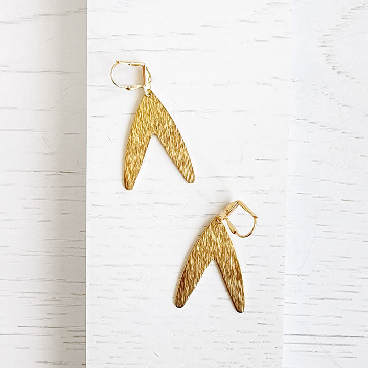 Simple V Shaped Earrings in Brushed Brass Gold