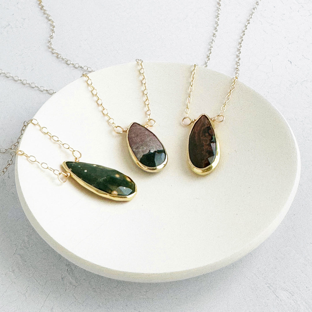 Long Jasper Teardrop Layering Necklace in Gold