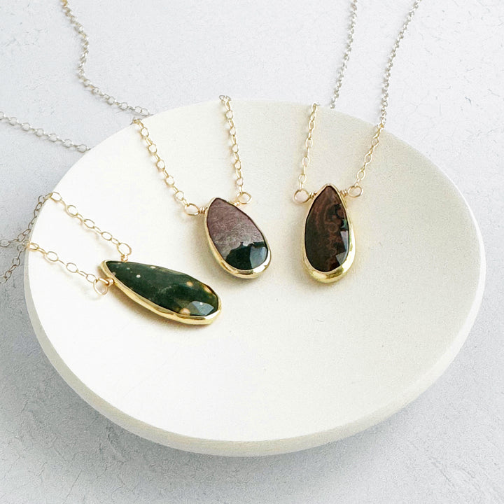 Long Jasper Teardrop Layering Necklace in Gold