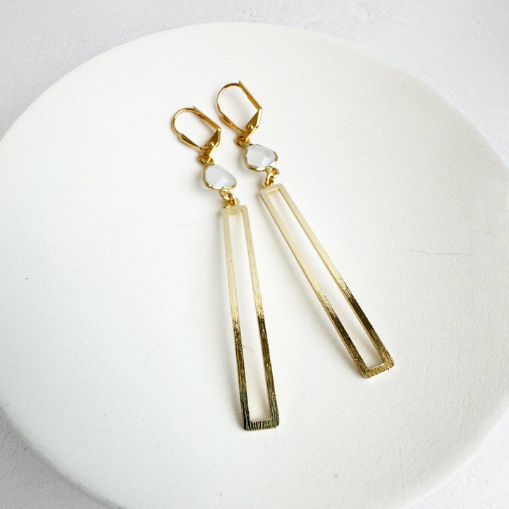 Quartz Rectangle Dangle Earrings in Brushed Gold