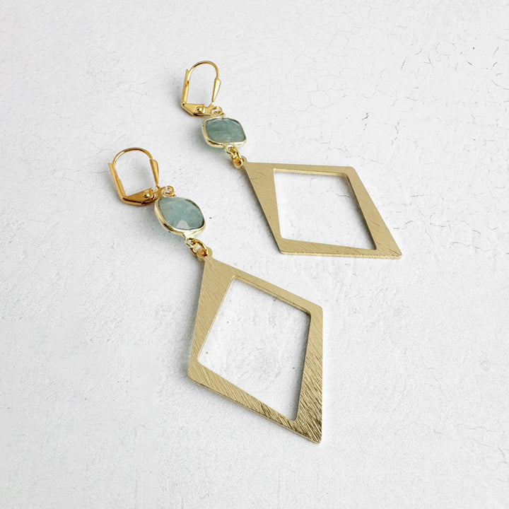 Aquamarine Diamond Pendant Earrings in Brushed Gold