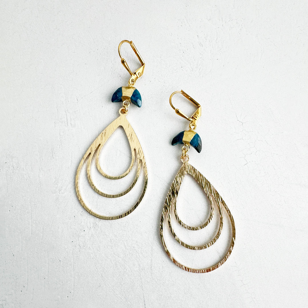 Crescent Multiple Teardrop Earrings in Brushed Gold