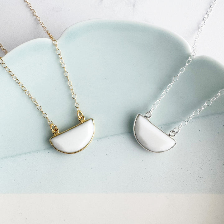 White Agate Half Moon Crescent Necklace