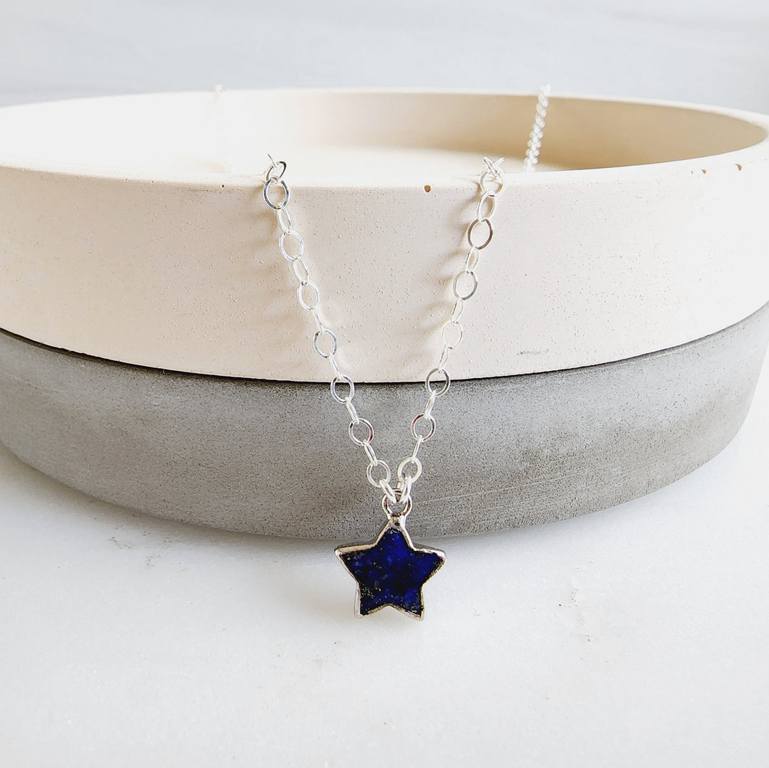 Dainty Lapis Star Necklace in Sterling Silver. Simple Star Necklace. Crystal Gemstone Layering Jewelry