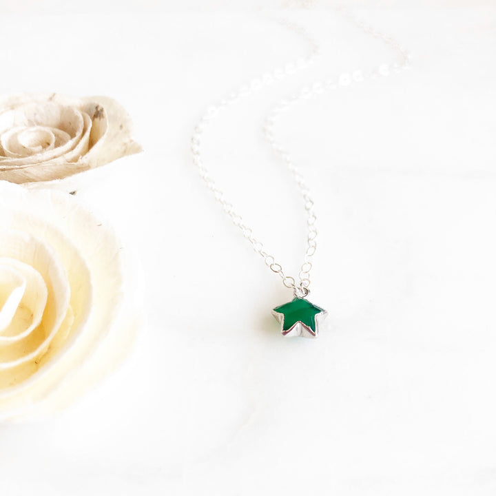 Green Star Necklace. Green Onyx Silver Star Necklace. Simple Layering Necklace