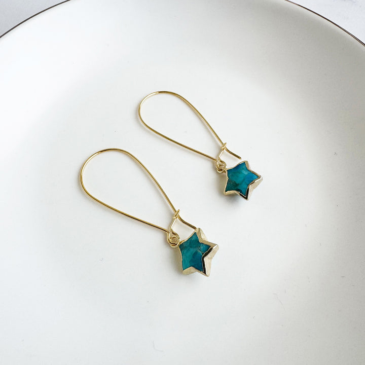 Turquoise Star Drop Earrings in Gold