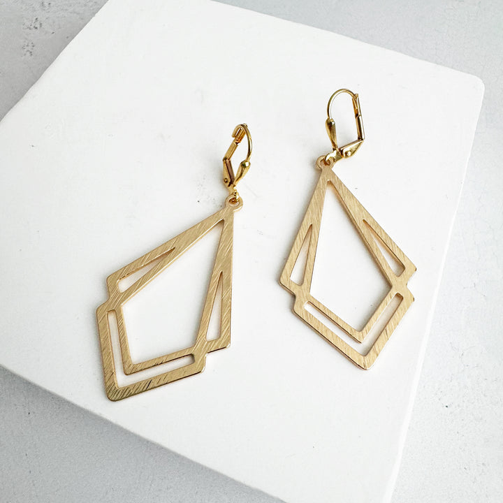 Double Kite Dangle Earrings in Brushed Gold