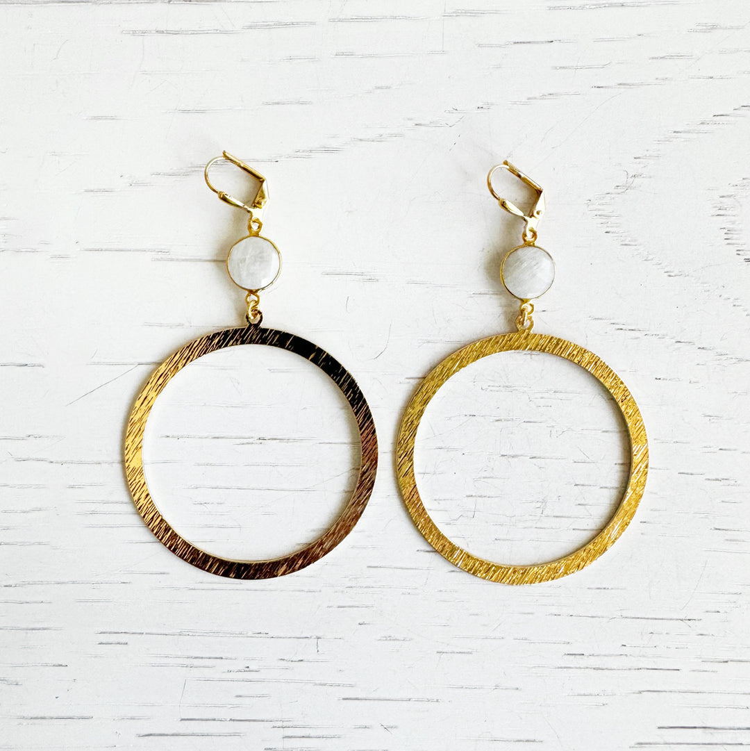 Large Hoop Earrings with Moonstone in Gold