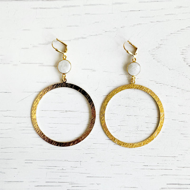 Large Hoop Earrings with Moonstone in Gold
