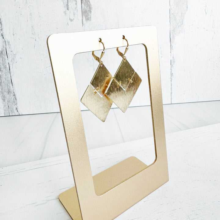 Diamond Shape Statement Earrings in Brushed Gold