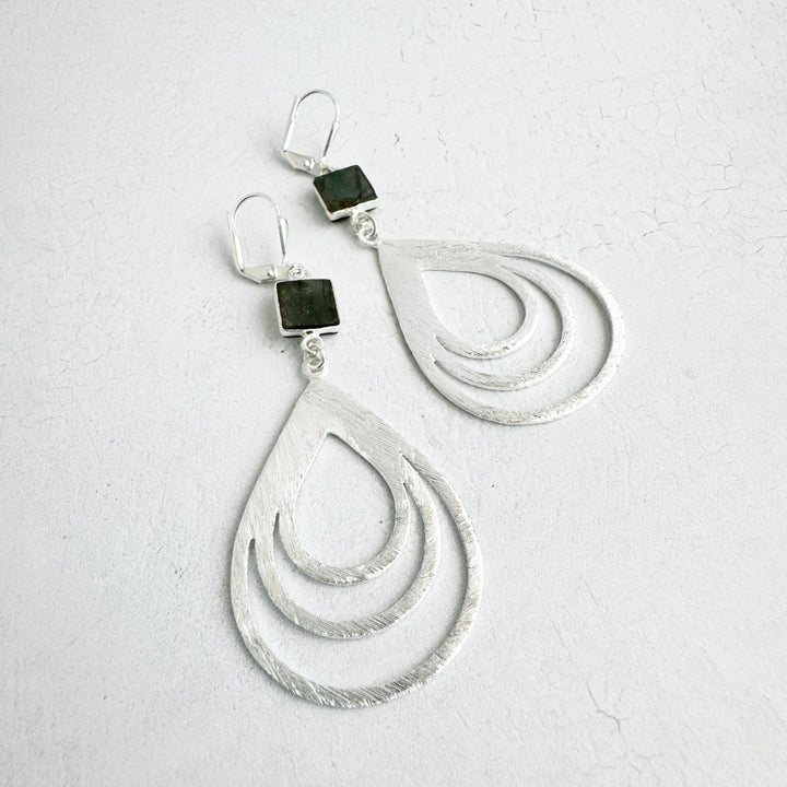Labradorite Multiple Teardrop Earrings in Brushed Silver