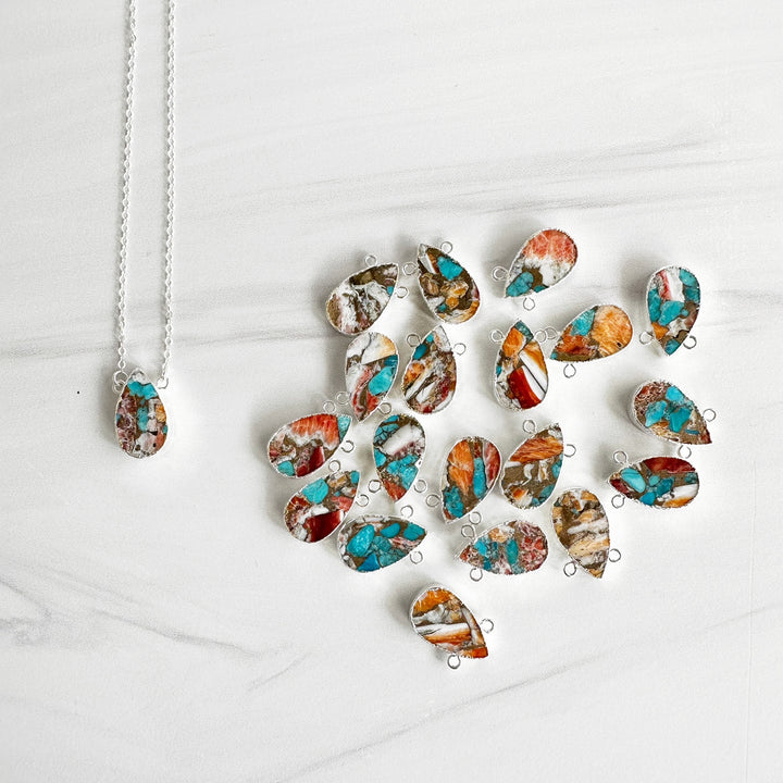 Oyster Turquoise Mojave Teardrop Gemstone Necklace in Sterling Silver
