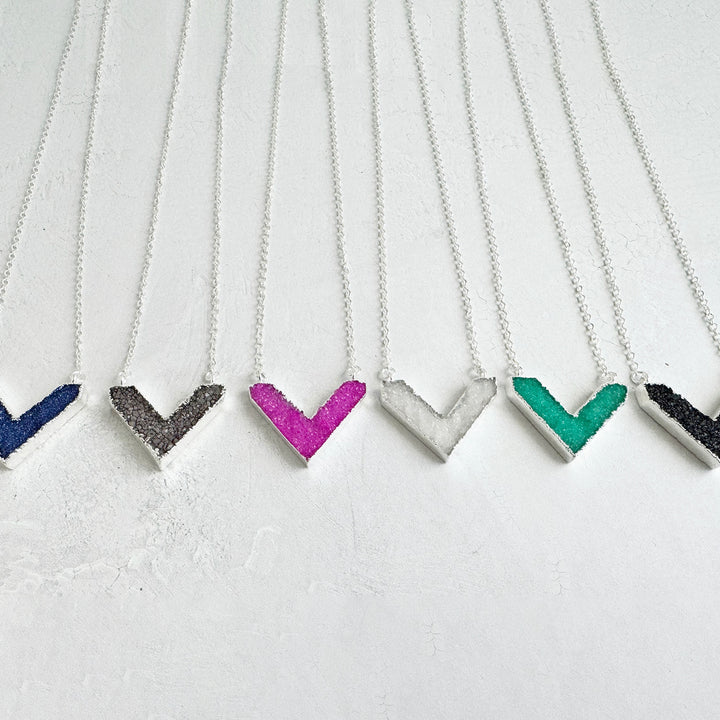 Druzy Chevron Necklace in Sterling Silver