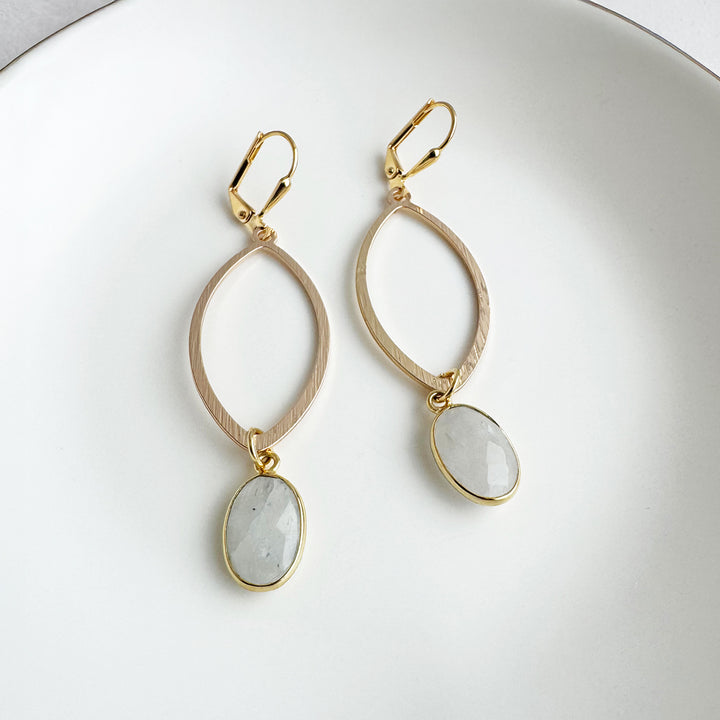 Moonstone Bezel and Brushed Marquise Drop Earrings