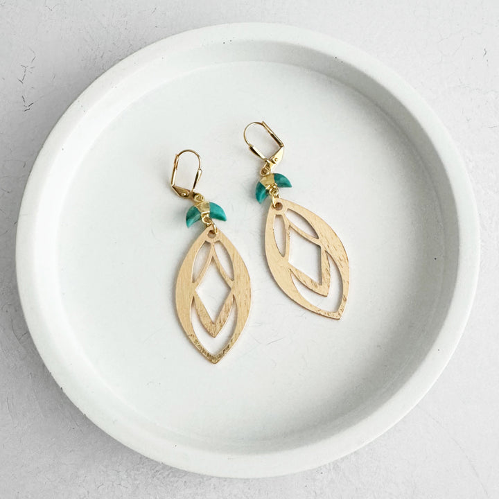 Turquoise Celtic Dangle Earrings in Brushed Gold