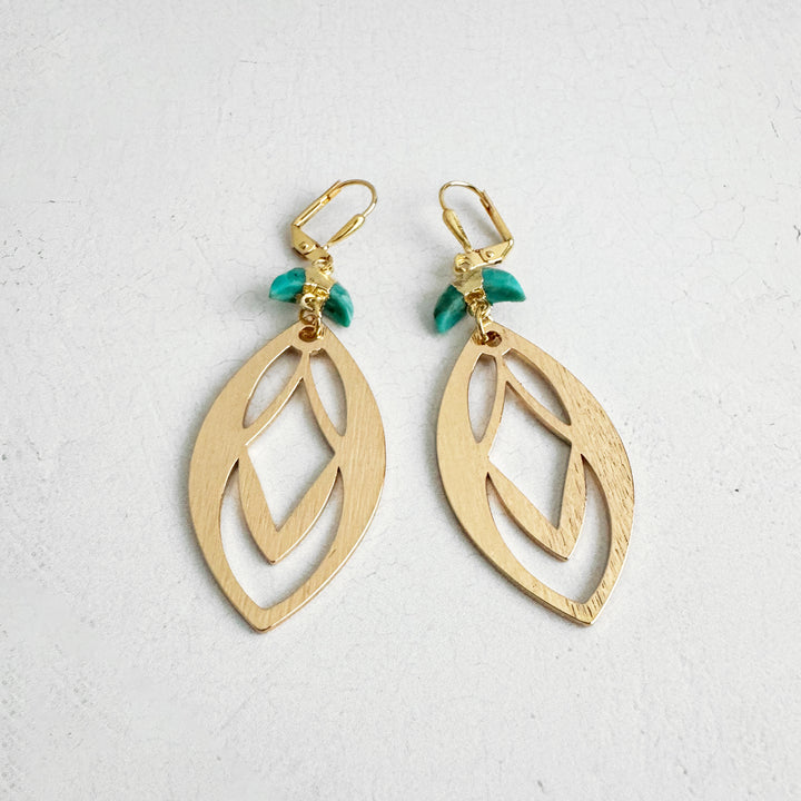 Turquoise Celtic Dangle Earrings in Brushed Gold