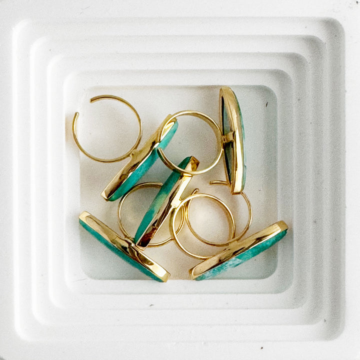 Tibetan Turquoise Horizontal Marquise Statement Ring in Gold and Silver