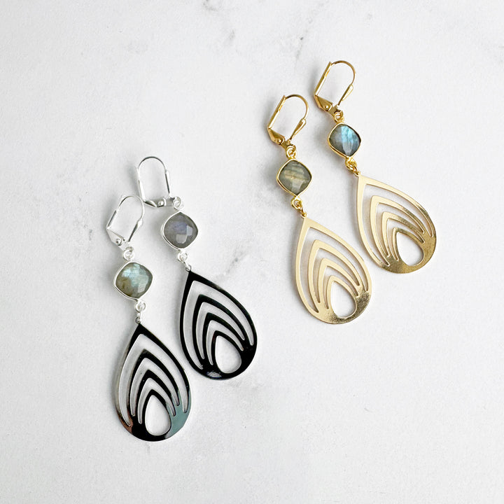 Lotus Teardrop Earrings with Labradorite Stones
