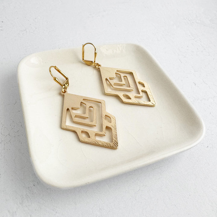 Abstract Dangle Earrings in Brushed Gold