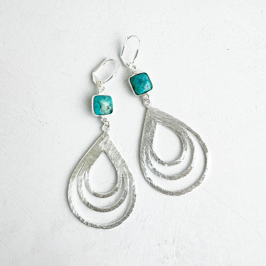 Turquoise Multiple Teardrop Earrings in Brushed Silver