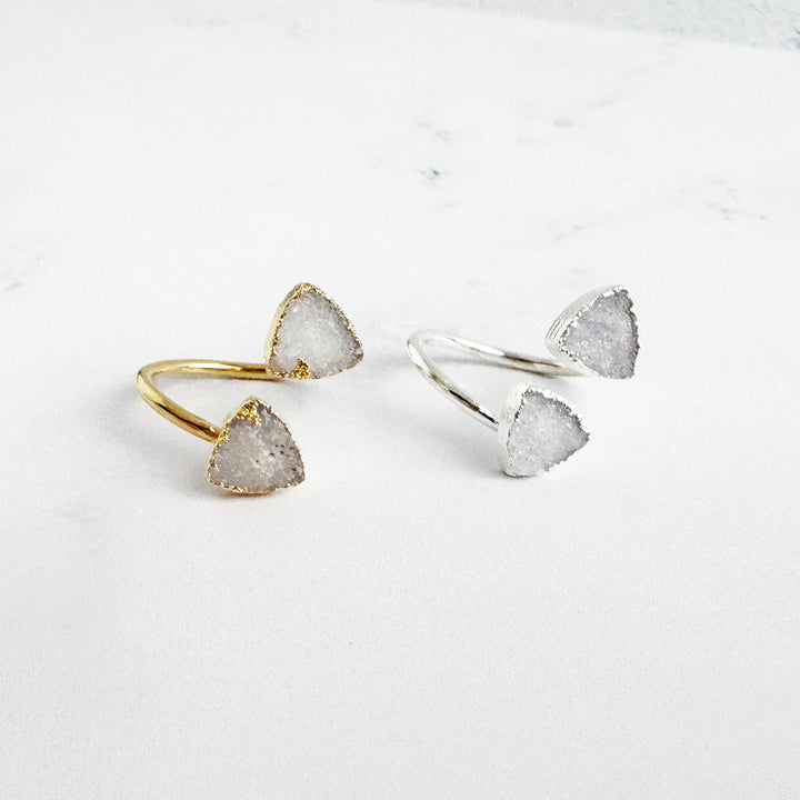 Double Triangle Stone Wrap Ring in White Druzy