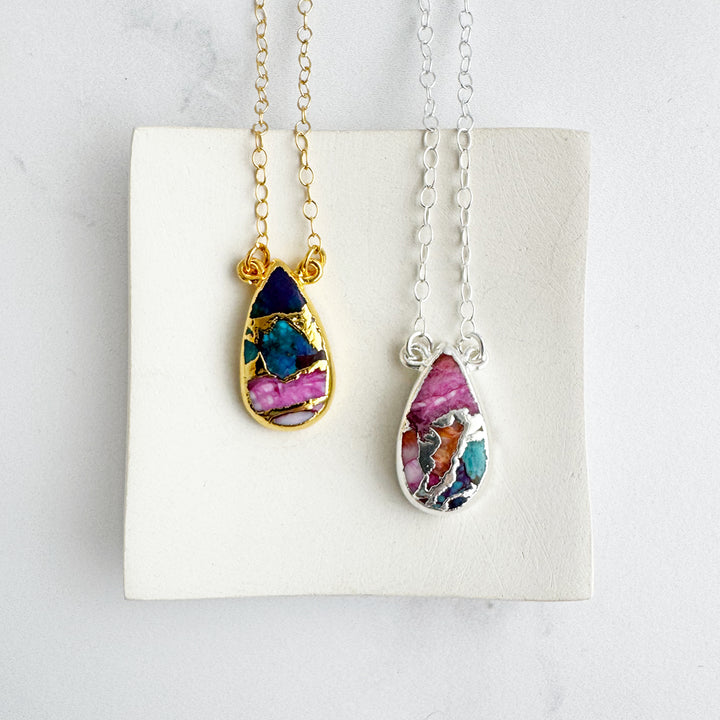 Pink Oyster Turquoise Teardrop Necklace
