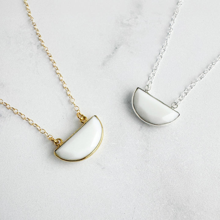 White Agate Half Moon Crescent Necklace