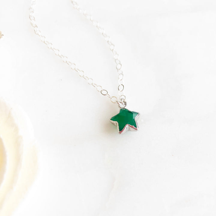 Green Star Necklace. Green Onyx Silver Star Necklace. Simple Layering Necklace