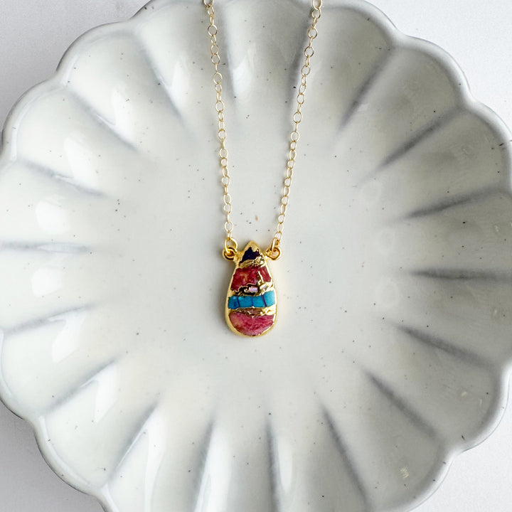 Pink Oyster Turquoise Teardrop Necklace