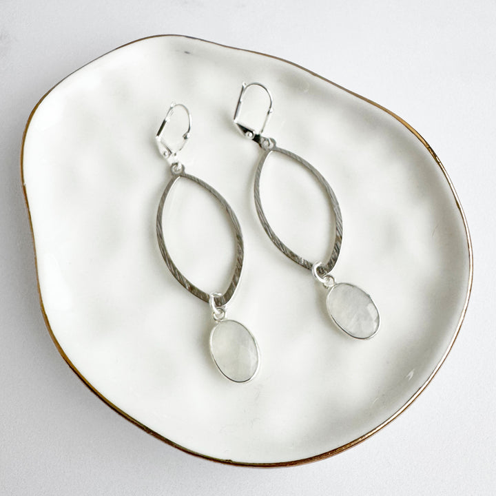 Moonstone Bezel and Brushed Marquise Drop Earrings