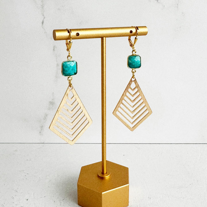Turquoise Kite Dangle Earrings in Brushed Gold