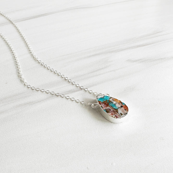 Oyster Turquoise Mojave Teardrop Gemstone Necklace in Sterling Silver