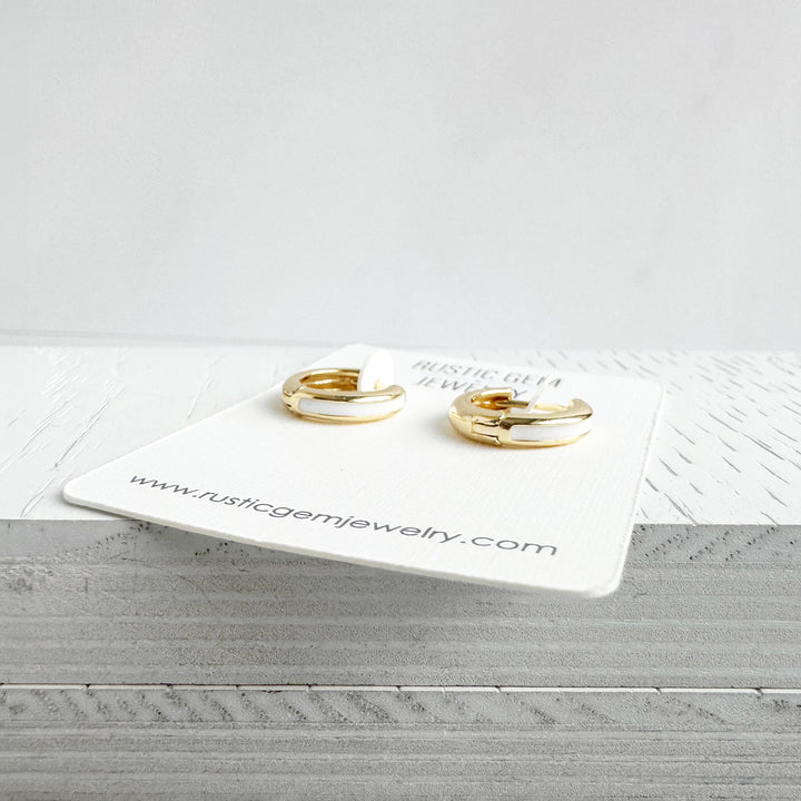 White Enamel Huggie Earrings in 18k Gold