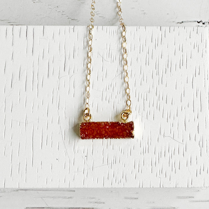 Colorful Small Druzy Bar Necklace in Pink Orange Yellow Green