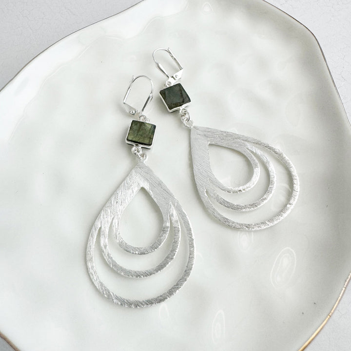 Labradorite Multiple Teardrop Earrings in Brushed Silver