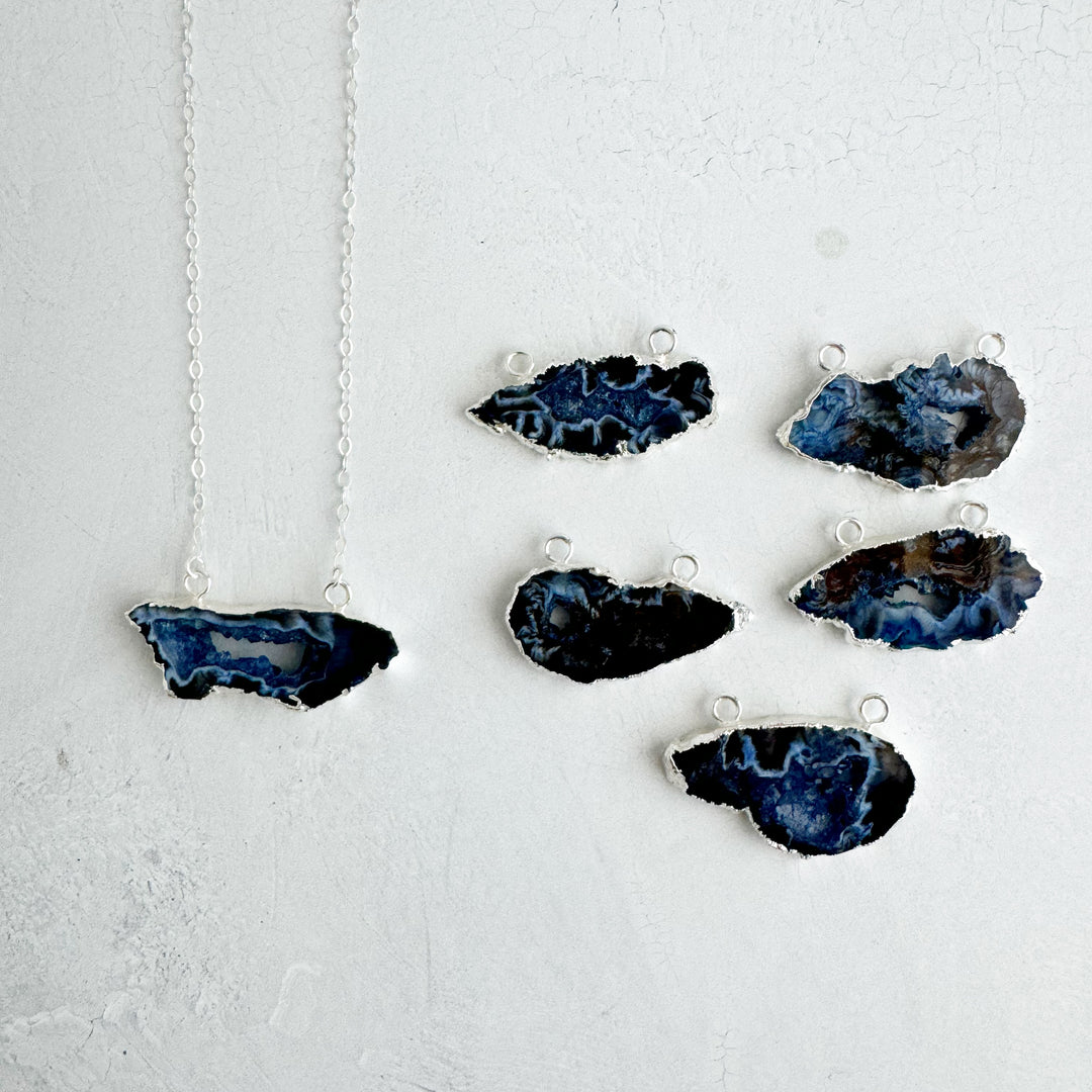 Blue Black Quartz Necklace in Sterling Silver