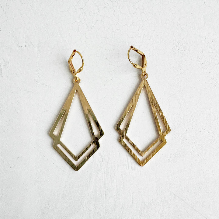 Double Kite Dangle Earrings in Brushed Gold