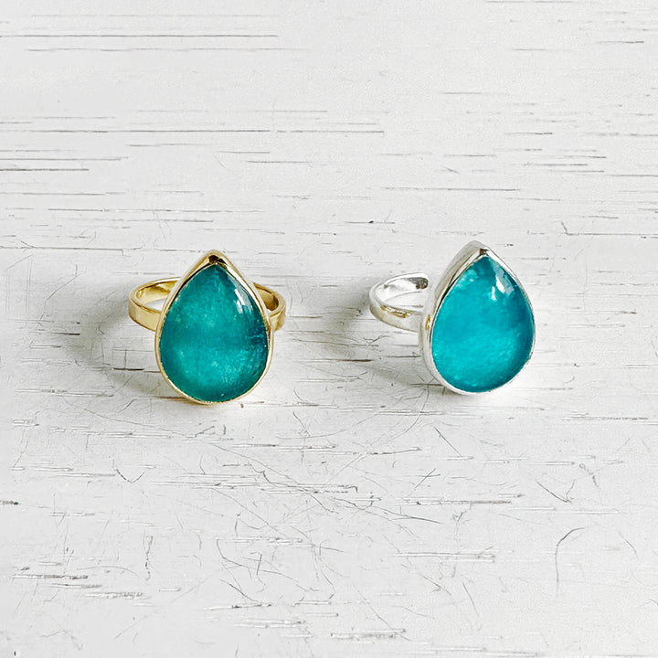 Light Apatite Teardrop Statement Ring in Gold and Silver