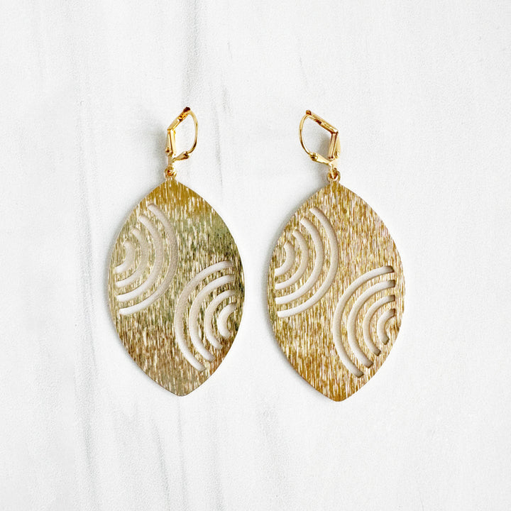 Rainbow Etched Marquise Earrings in Brushed Gold