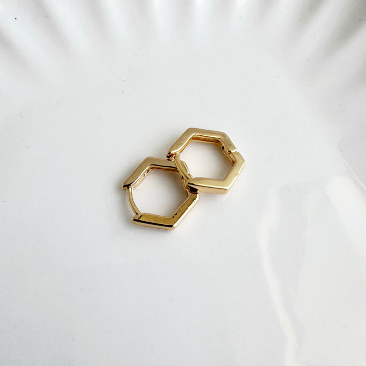 Hexagon Huggie Earrings in 18k Gold