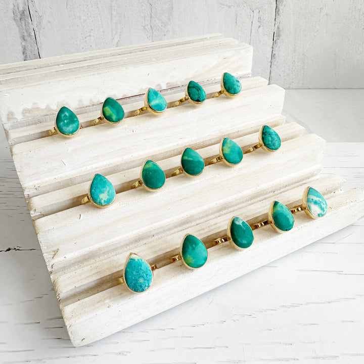 Tibetan Turquoise Teardrop Statement Ring in Gold
