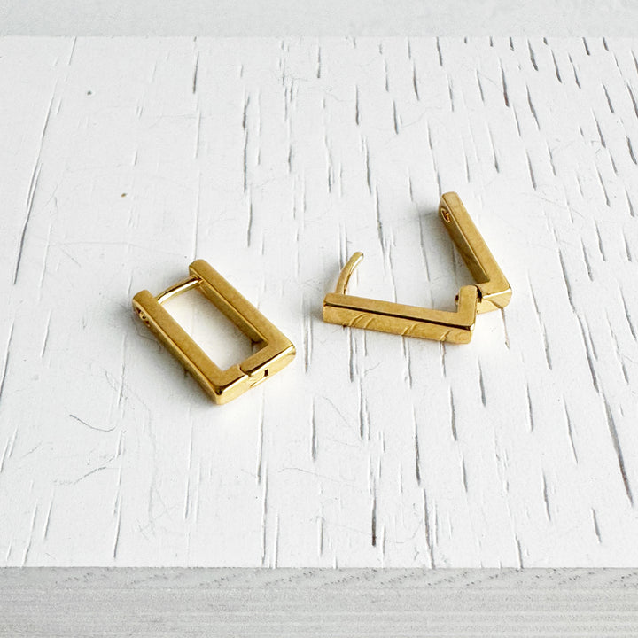 Rectangle Huggie Earrings in 18k Gold