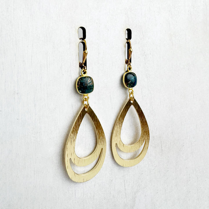 Apatite Mojave Teardrop Earrings in Brushed Gold