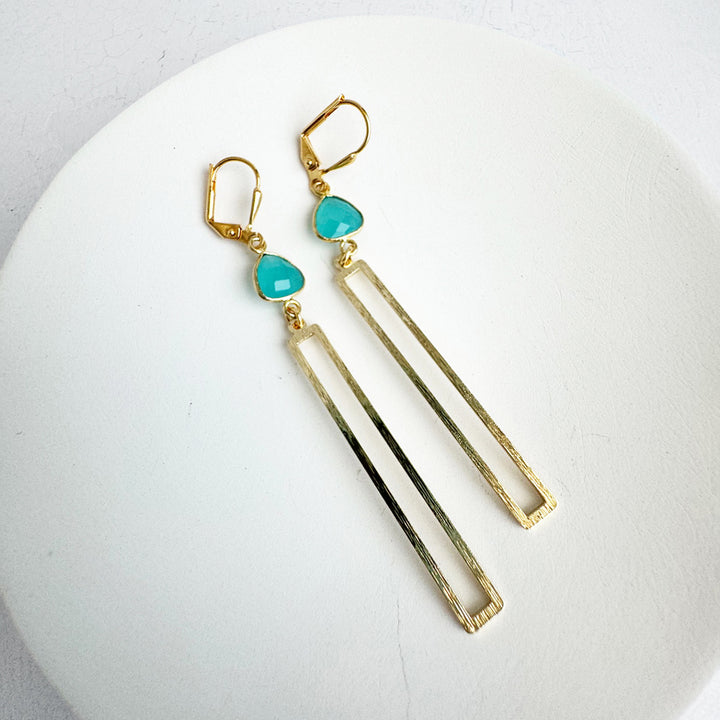 Quartz Rectangle Dangle Earrings in Brushed Gold