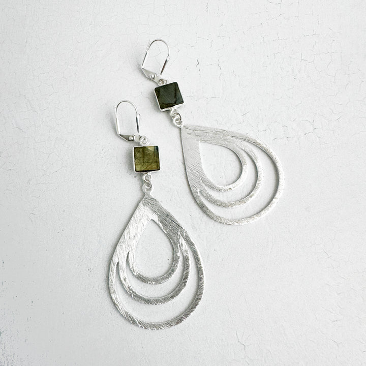 Labradorite Multiple Teardrop Earrings in Brushed Silver