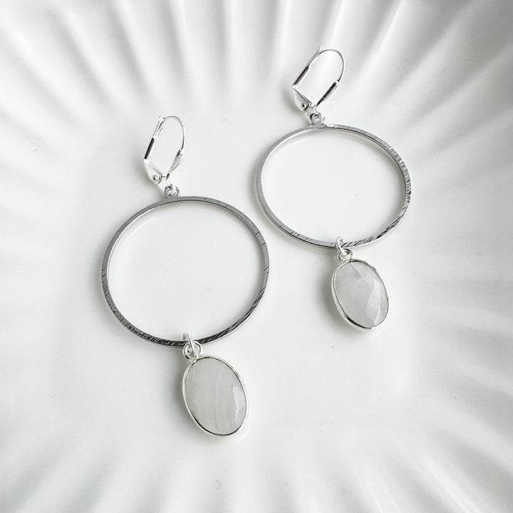 Moonstone Oval Hoop Dangle Earrings