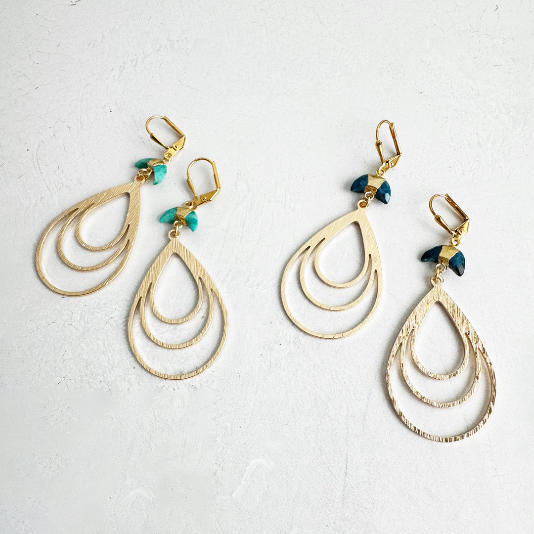 Crescent Multiple Teardrop Earrings in Brushed Gold
