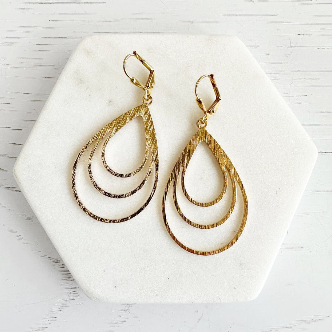 Multiple Teardrop Dangle Earrings in Brushed Gold