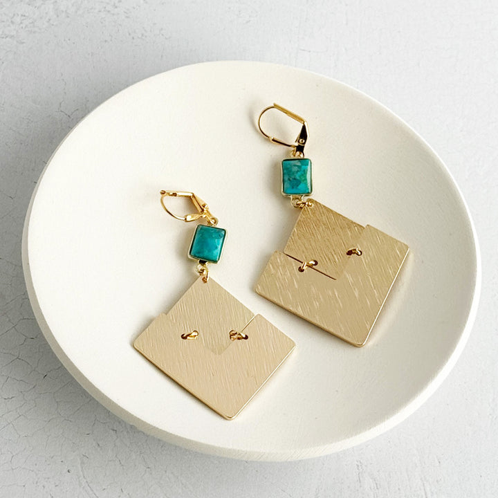 Turquoise Statement Earrings with Diamond Pendants