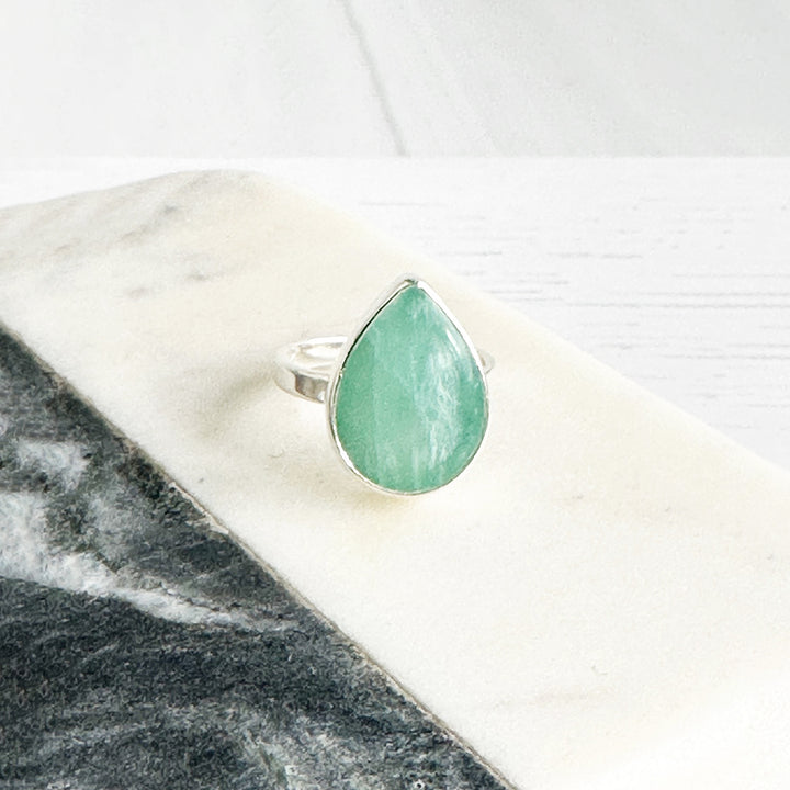 Amazonite Teardrop Statement Ring in Gold and Silver